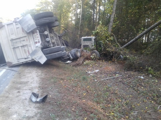 overturned dump truck